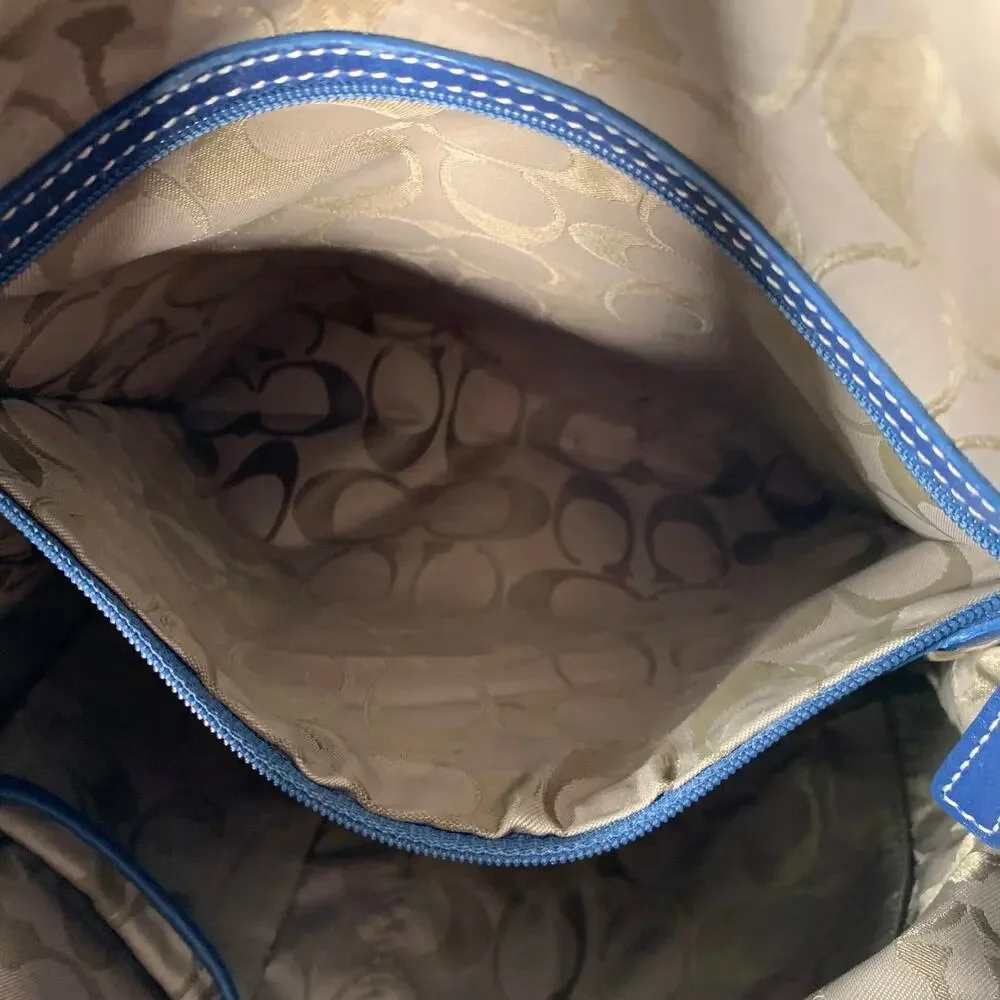 COACH Vintage Blue Contrast Stitch Leather Crossbody Handbag